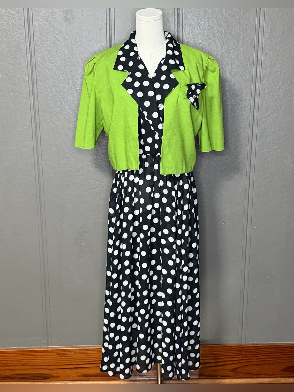 Vintage Caron Polka Dot Dress and Lime Green Jacket